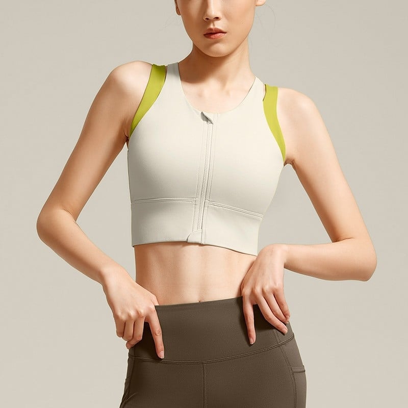 Γυναικείος αθλητικός σουτιέν με φερμουάρ εμπρός, προστασία από κραδασμούς για προπονήσεις υψηλής έντασης, στενή εφαρμογή, ύφασμα νάιλον