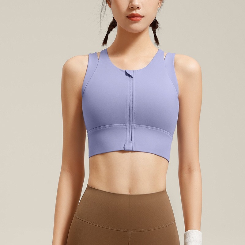 Γυναικείος αθλητικός σουτιέν με φερμουάρ εμπρός, προστασία από κραδασμούς για προπονήσεις υψηλής έντασης, στενή εφαρμογή, ύφασμα νάιλον