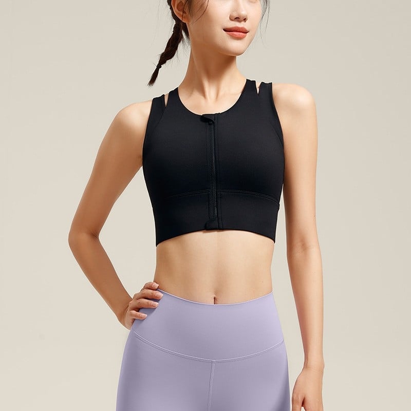Γυναικείος αθλητικός σουτιέν με φερμουάρ εμπρός, προστασία από κραδασμούς για προπονήσεις υψηλής έντασης, στενή εφαρμογή, ύφασμα νάιλον