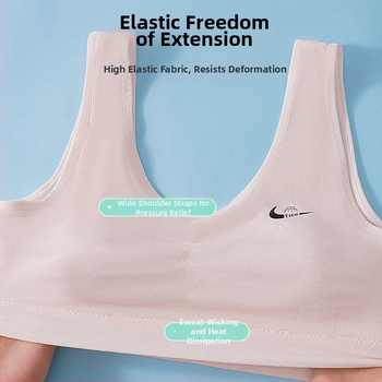 Lányoknak készült varrat nélküli sportos top melltartó, teljes kosár, acélgyűrű nélkül, fixált dupla pánt, viszkóz anyag