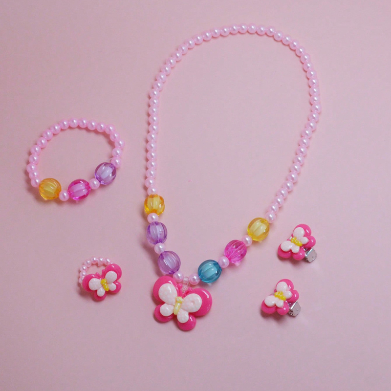 Колие за деца с висулка от смола, карикатурен дизайн с пеперуда, верижка с топчета, ръчна изработка, персонализируемо