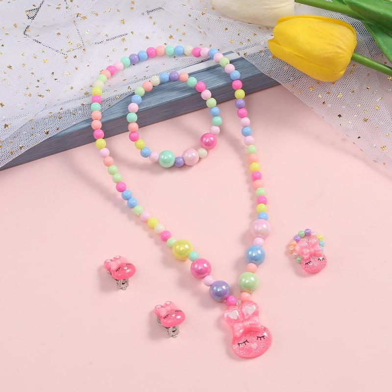 Колие за деца с висулка от смола, карикатурен дизайн с пеперуда, верижка с топчета, ръчна изработка, персонализируемо