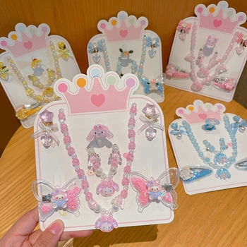 Детска огърлица с карикатурни герои — серия Принцеса, верижка с топчета, пластмаса/смола, висулка от смола