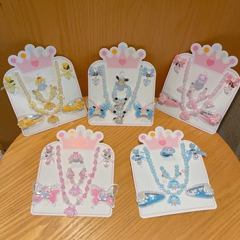 Детска огърлица с карикатурни герои — серия Принцеса, верижка с топчета, пластмаса/смола, висулка от смола