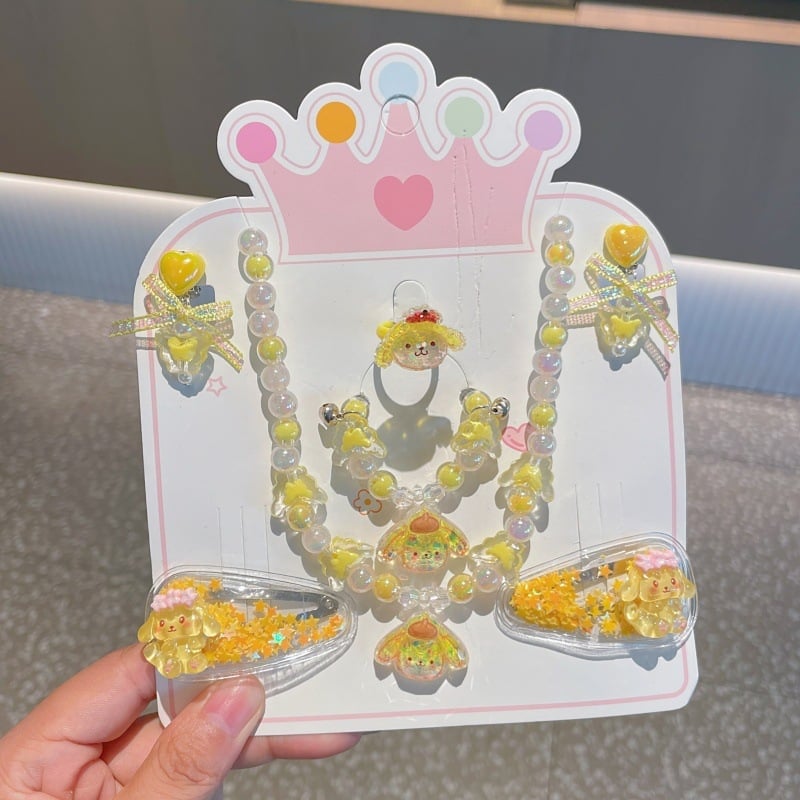 Детска огърлица с карикатурни герои — серия Принцеса, верижка с топчета, пластмаса/смола, висулка от смола