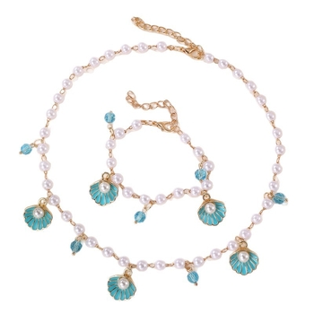 Bērnu kaklarota ar jūras gliemežvākiem un jūras zvaigznes motīvu, imitācijas pērlītes no sveķiem, lodīšu kaklasaite, apkārtmērs 21–50 cm