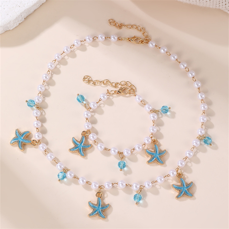 Bērnu kaklarota ar jūras gliemežvākiem un jūras zvaigznes motīvu, imitācijas pērlītes no sveķiem, lodīšu kaklasaite, apkārtmērs 21–50 cm