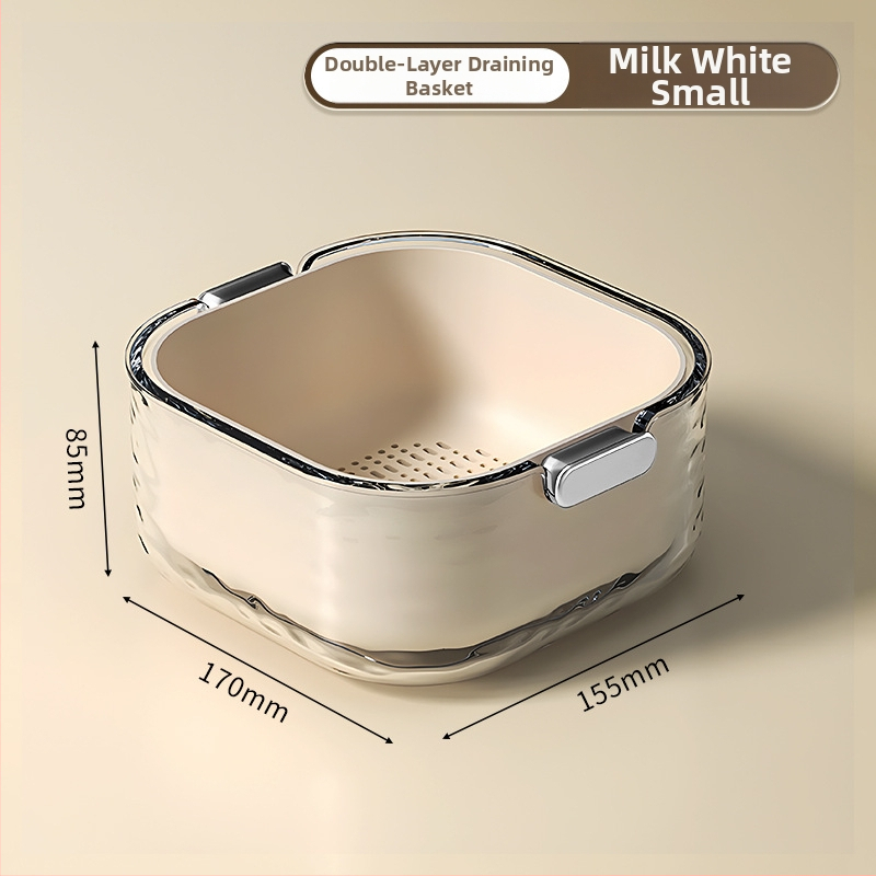 Двупластов басейн за миене на зеленчуци с дренажна кошница, PET пластмаса, карикатурен принт, модерен минималистичен стил, първокласно качество