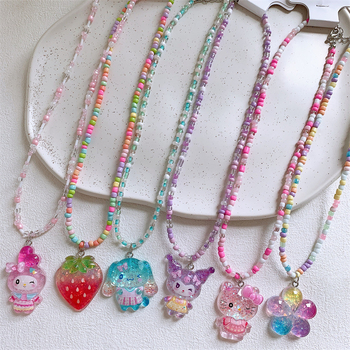 Bērnu kaklarota ar augļu formu, lodīšu ķēde, plastmasas pērlītes, akrila kulons