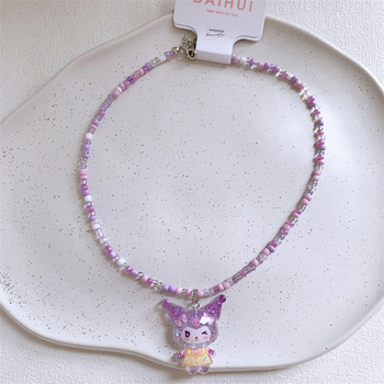 Bērnu kaklarota ar augļu formu, lodīšu ķēde, plastmasas pērlītes, akrila kulons