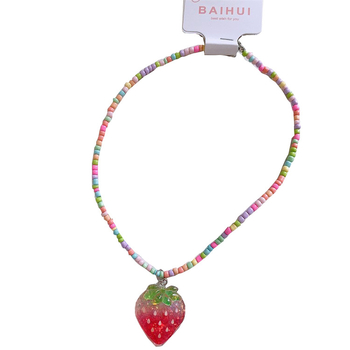 Bērnu kaklarota ar augļu formu, lodīšu ķēde, plastmasas pērlītes, akrila kulons