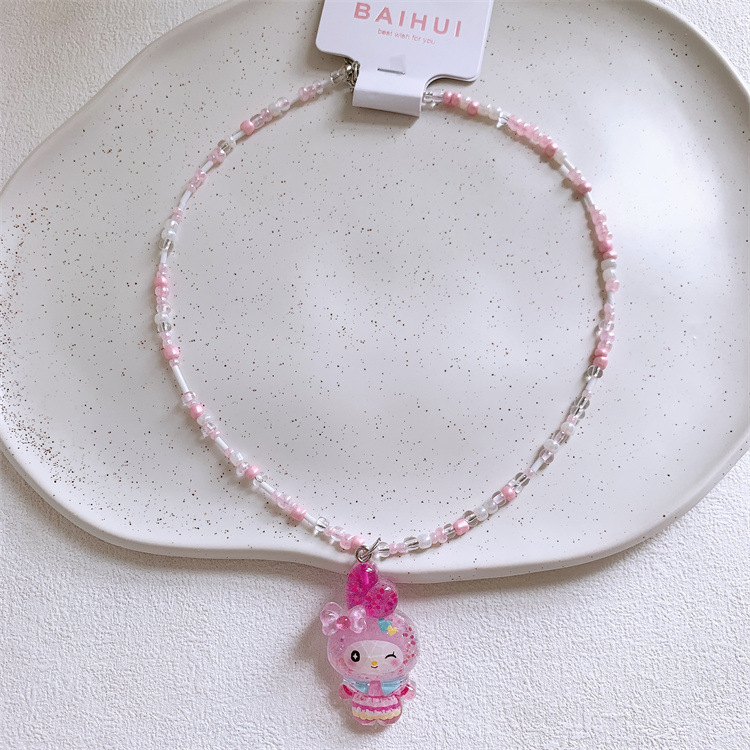 Bērnu kaklarota ar augļu formu, lodīšu ķēde, plastmasas pērlītes, akrila kulons