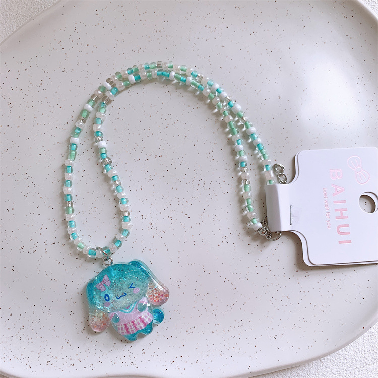 Bērnu kaklarota ar augļu formu, lodīšu ķēde, plastmasas pērlītes, akrila kulons