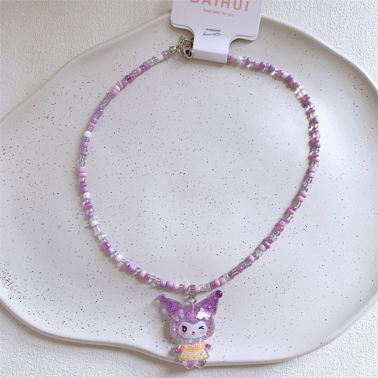 Bērnu kaklarota ar augļu formu, lodīšu ķēde, plastmasas pērlītes, akrila kulons