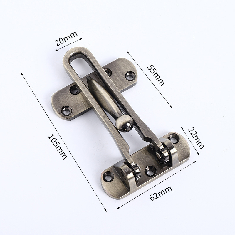 Pretkarīgā durvju bloķētājs ar drošības ķēdi — pogas tips, cinka sakausējums, elektroplēšana, modelis: anti-theft buckle, pielāgojams