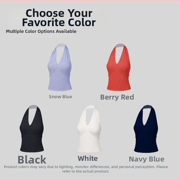 Γιλέκο χωρίς μανίκια με επένδυση για στήθος, βαθύ V λαιμό, ανοιχτή πλάτη, halter στιλ, διαπνοή για καθημερινή χρήση και υπαίθρια γυμναστική; Ύφασμα 260 g; 46% βισκόζη + 46% βαμβάκι + 8% ελαστάνη; μήκος 52-56,5 cm