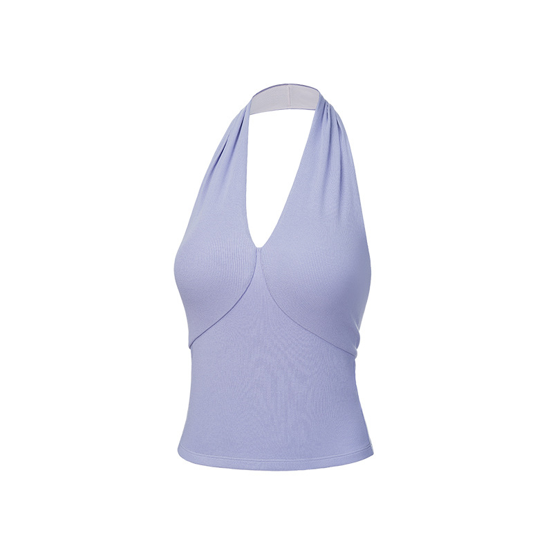 Γιλέκο χωρίς μανίκια με επένδυση για στήθος, βαθύ V λαιμό, ανοιχτή πλάτη, halter στιλ, διαπνοή για καθημερινή χρήση και υπαίθρια γυμναστική; Ύφασμα 260 g; 46% βισκόζη + 46% βαμβάκι + 8% ελαστάνη; μήκος 52-56,5 cm