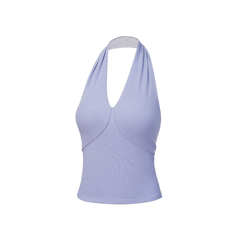 Γιλέκο χωρίς μανίκια με επένδυση για στήθος, βαθύ V λαιμό, ανοιχτή πλάτη, halter στιλ, διαπνοή για καθημερινή χρήση και υπαίθρια γυμναστική; Ύφασμα 260 g; 46% βισκόζη + 46% βαμβάκι + 8% ελαστάνη; μήκος 52-56,5 cm