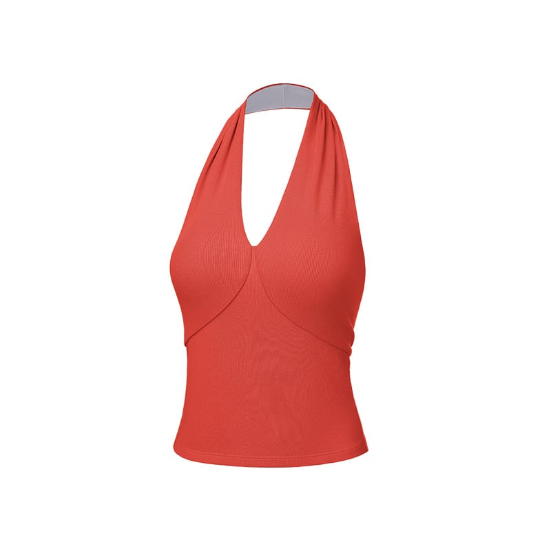 Γιλέκο χωρίς μανίκια με επένδυση για στήθος, βαθύ V λαιμό, ανοιχτή πλάτη, halter στιλ, διαπνοή για καθημερινή χρήση και υπαίθρια γυμναστική; Ύφασμα 260 g; 46% βισκόζη + 46% βαμβάκι + 8% ελαστάνη; μήκος 52-56,5 cm