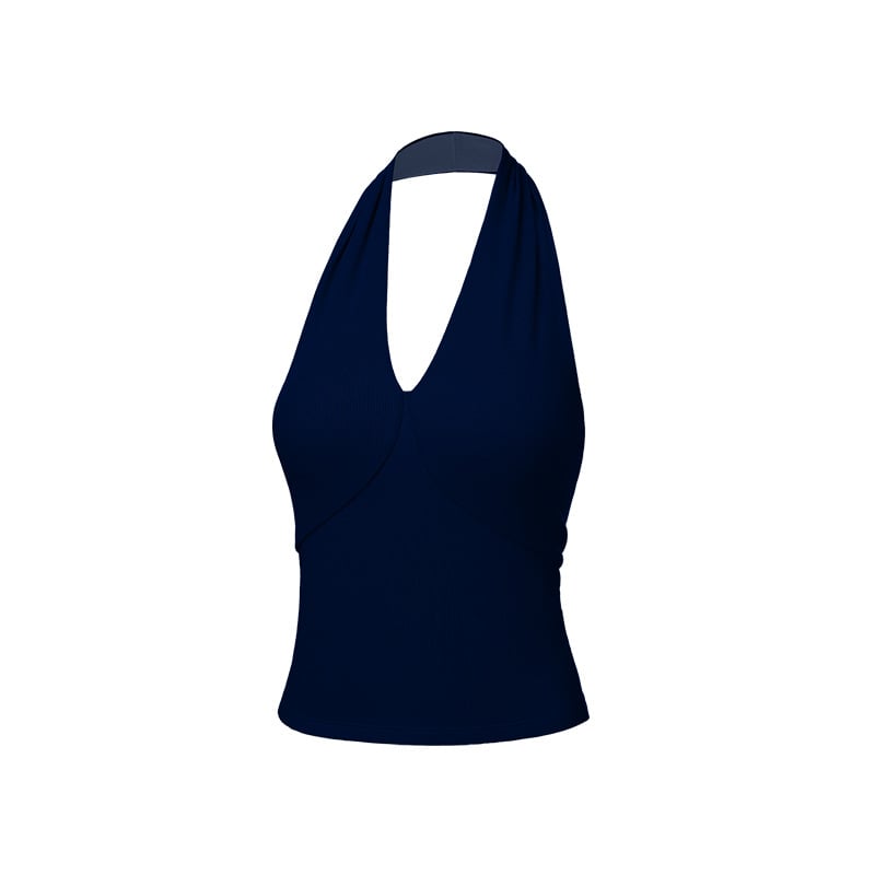 Γιλέκο χωρίς μανίκια με επένδυση για στήθος, βαθύ V λαιμό, ανοιχτή πλάτη, halter στιλ, διαπνοή για καθημερινή χρήση και υπαίθρια γυμναστική; Ύφασμα 260 g; 46% βισκόζη + 46% βαμβάκι + 8% ελαστάνη; μήκος 52-56,5 cm