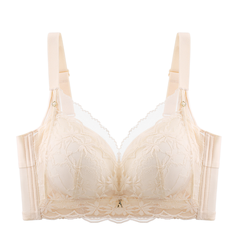 Push-up melltartó csipével és szivacspárnával, nylon fő anyag, 3/4 kosár, rögzített vállpántok, hátul négy sor kapoccsal záródó, minden évszakra