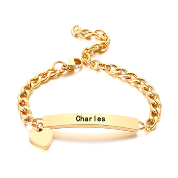 Гравирани имена върху гривна от титиева стомана със златно инкрустиране, регулируема, унисекс