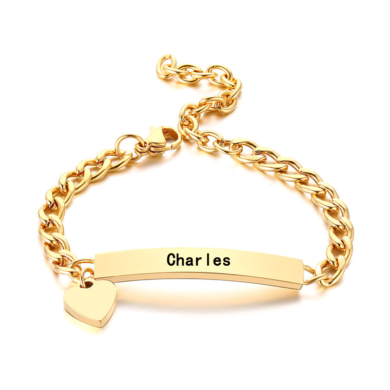 Гравирани имена върху гривна от титиева стомана със златно инкрустиране, регулируема, унисекс