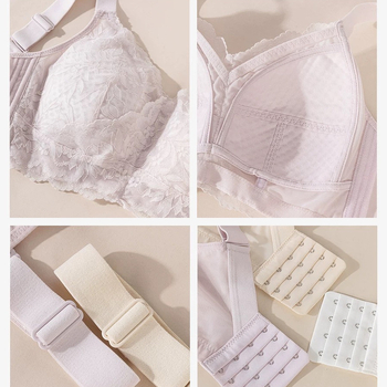 Drót nélküli csipkés melltartó, teljes kosár, vékony alakított kosár, levehető dupla vállpántok, hátul négy sor kapocs, pamut bélés