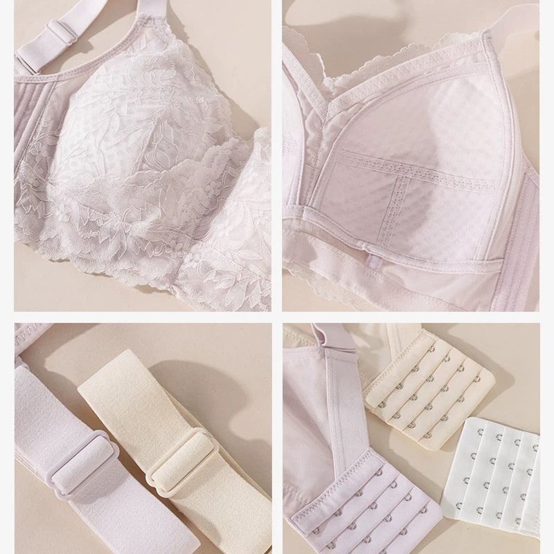 Drót nélküli csipkés melltartó, teljes kosár, vékony alakított kosár, levehető dupla vállpántok, hátul négy sor kapocs, pamut bélés