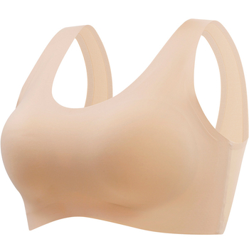 Bezšuvju sporta krūšturis no ledus zīda ar pilnu kausu, fiksētiem kausiem un sānu krūšu atbalstu