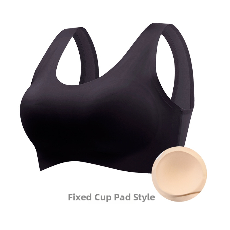 Bezšuvju sporta krūšturis no ledus zīda ar pilnu kausu, fiksētiem kausiem un sānu krūšu atbalstu