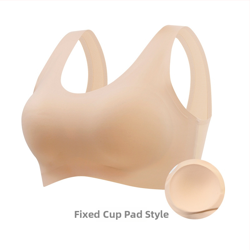 Bezšuvju sporta krūšturis no ledus zīda ar pilnu kausu, fiksētiem kausiem un sānu krūšu atbalstu