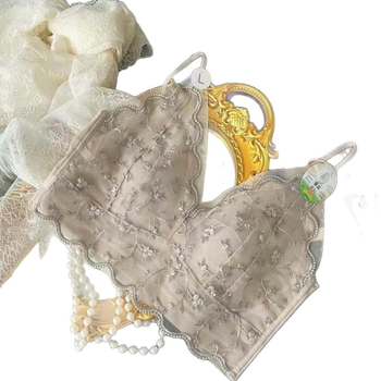 6272 Sieviešu vasaras mežģīņu krūšturis ar bezšuvju muguru, galvenais materiāls neilons, iekšējā odere kokvilna, plānas veidotas kauss, fiksētas dubultās siksnas