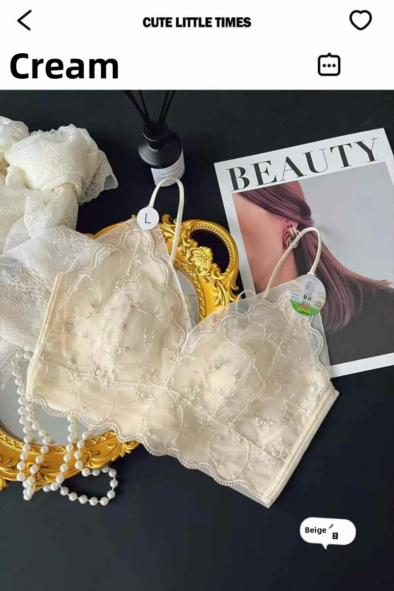 6272 Sieviešu vasaras mežģīņu krūšturis ar bezšuvju muguru, galvenais materiāls neilons, iekšējā odere kokvilna, plānas veidotas kauss, fiksētas dubultās siksnas