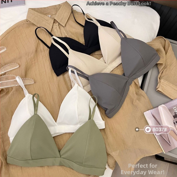 Neilona krūšturis ar trijstūra kausiem, bez metāla, muguras aizdare vienā rindā, fiksētas dubultās siksnas.