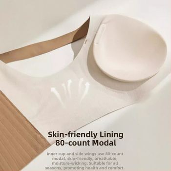 Láthatatlan, varrás nélküli melltartó, teljes kosár, vékony formázott pohárból készült párna, fő anyag nylon, bélésmodal, acélkeret nélkül, hátul négy sor kampó-zár