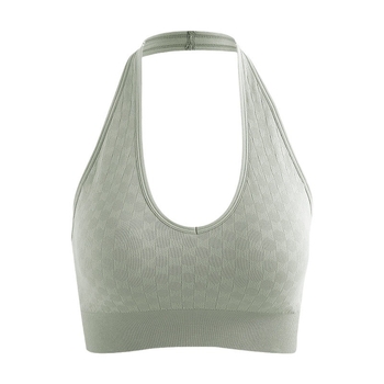 Joga top s umetkom za grudni koš (Materijal: Spandex/Lycra; Glavni materijal: Spandex 6,1%; Podstava: Nylon 93,9%; Košarica: 3/4, tanak kalup; Bezšivne šavovi: Da)