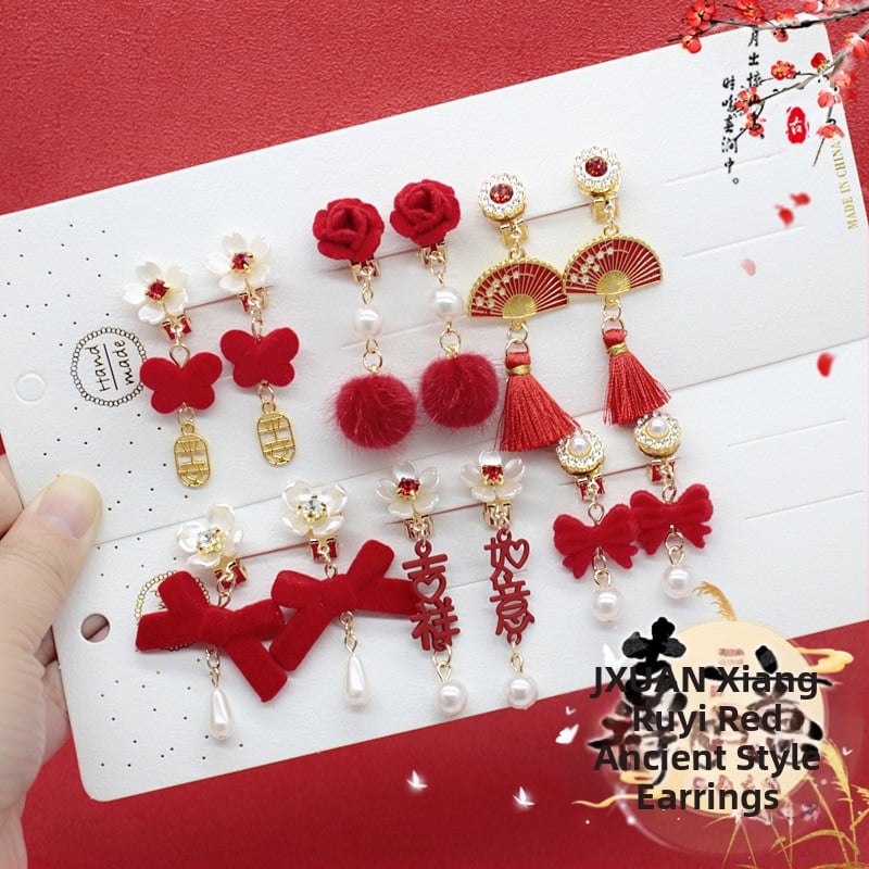 Ушна клипса с помпон, етно стил за деца, принцес серия, кристален акцент, самостоятелна опаковка