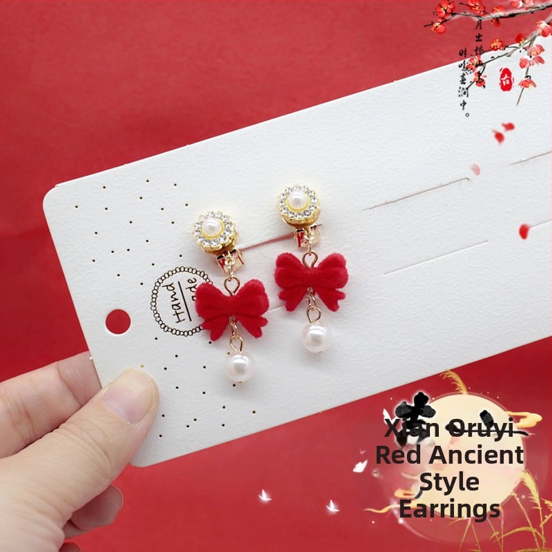 Ушна клипса с помпон, етно стил за деца, принцес серия, кристален акцент, самостоятелна опаковка