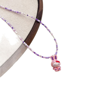 Детска огърлица KT котка, ръчна изработка, мъниста, пластмаса/смола, топчеста верига