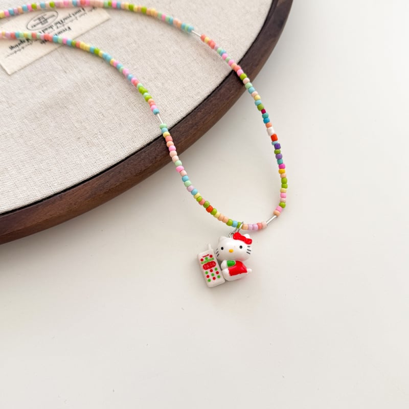 Детска огърлица KT котка, ръчна изработка, мъниста, пластмаса/смола, топчеста верига