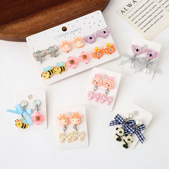 Vaikų ausų klipsai, animacinio stiliaus, plastikas/resinas, gyvūnų/zodiako forma, rankų darbo