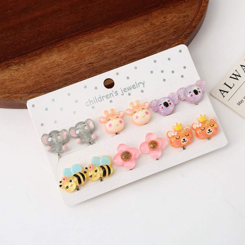 Vaikų ausų klipsai, animacinio stiliaus, plastikas/resinas, gyvūnų/zodiako forma, rankų darbo