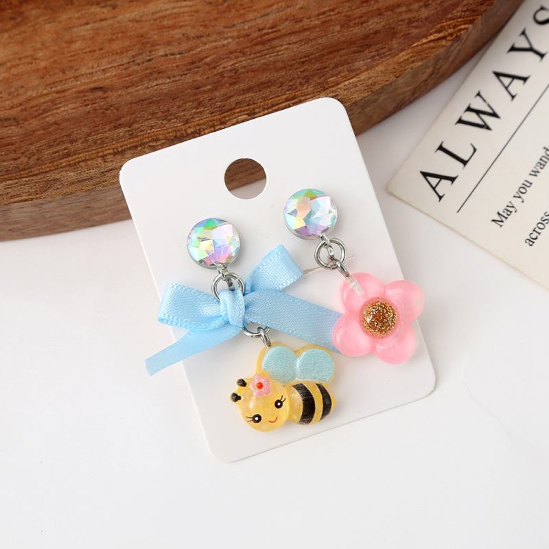 Vaikų ausų klipsai, animacinio stiliaus, plastikas/resinas, gyvūnų/zodiako forma, rankų darbo