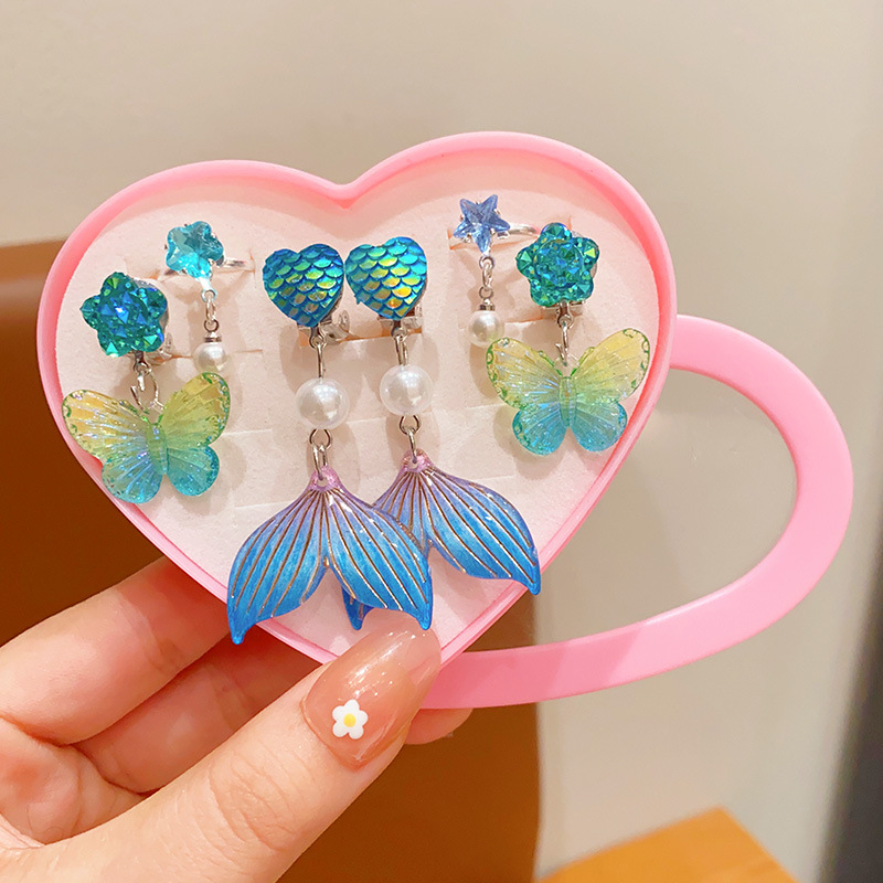 Laste U-kujuline kõrvarõngas klips, merineitsi saba motiiv, käsitöö, materjal: plastik/resiin