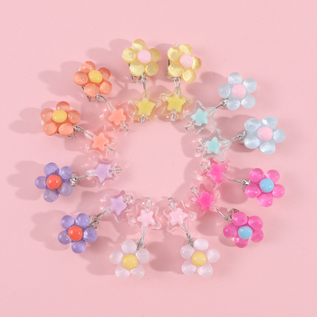 Ушна клипса за деца, акрилни цветя и звезда, ръчна изработка, за деца на възраст 3–10+ години