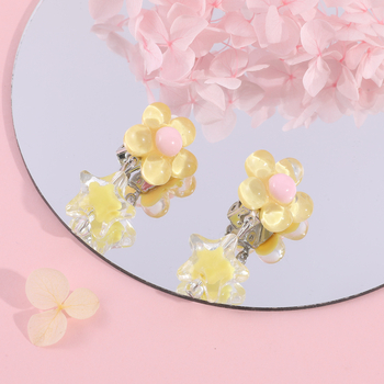 Ушна клипса за деца, акрилни цветя и звезда, ръчна изработка, за деца на възраст 3–10+ години