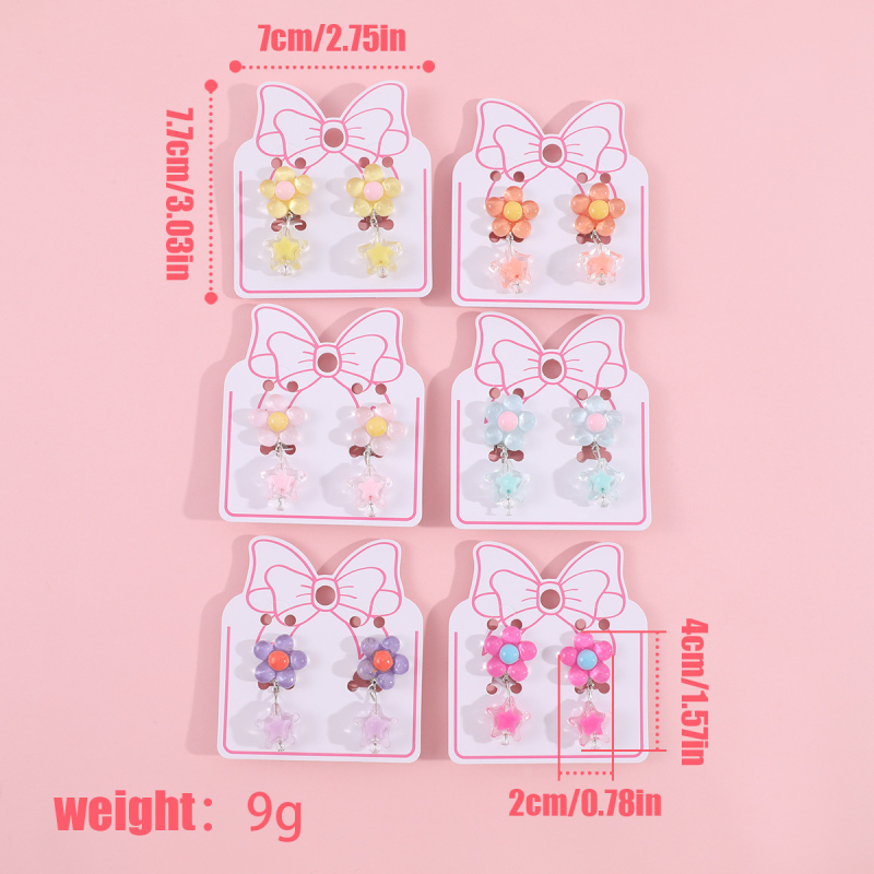 Ушна клипса за деца, акрилни цветя и звезда, ръчна изработка, за деца на възраст 3–10+ години