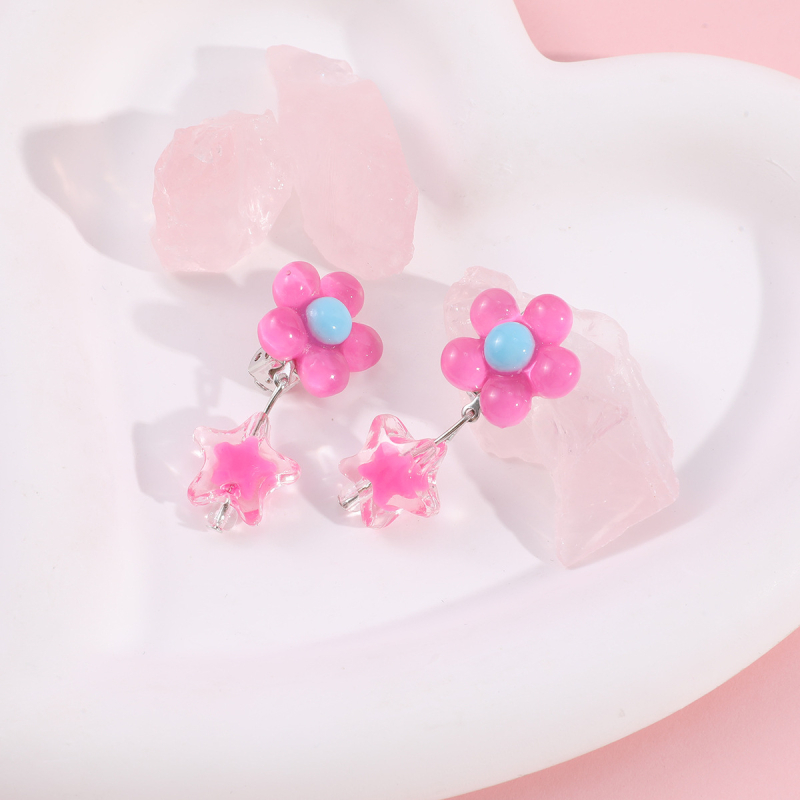 Ушна клипса за деца, акрилни цветя и звезда, ръчна изработка, за деца на възраст 3–10+ години