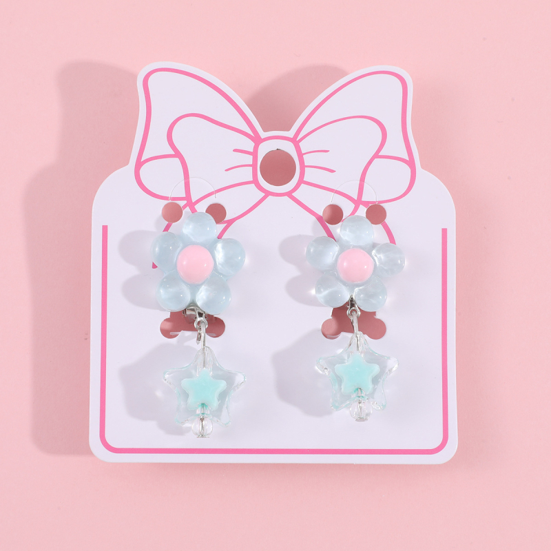 Ушна клипса за деца, акрилни цветя и звезда, ръчна изработка, за деца на възраст 3–10+ години
